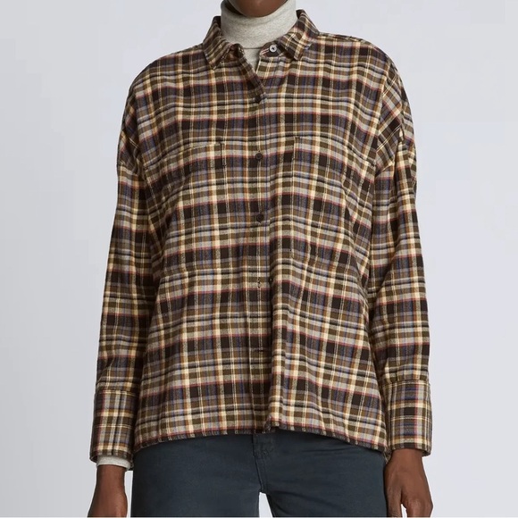 Everlane Boxy Plaid Flannel Shirt Brown Women's Size XS Button Up oversized - Picture 1 of 10